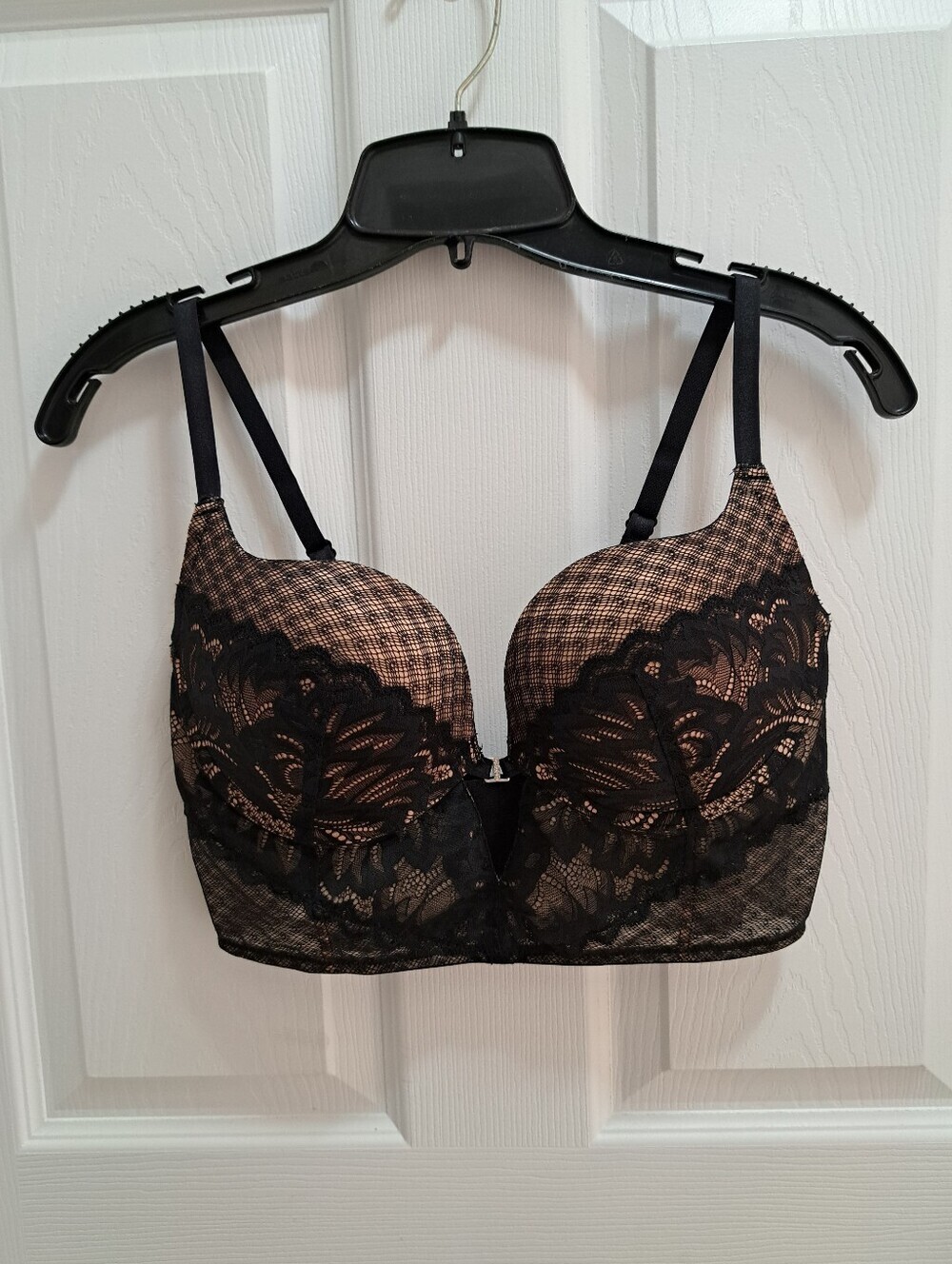Adore Me Camilla Push Up Plunge Bra Black Lace Womens Size 36DD Longline Mesh